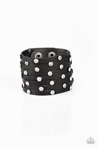 Paparazzi ~ Sass Squad ~ Black Leather Silver Studded Urban Bracelet