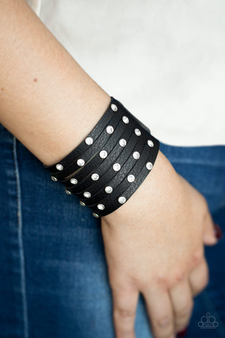 Paparazzi ~ Sass Squad ~ Black Leather Silver Studded Urban Bracelet