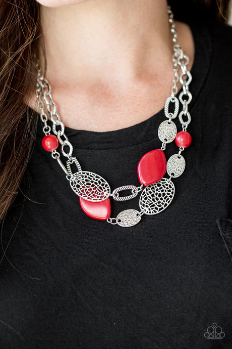 Paparazzi ~ Second Nature ~ Red Necklace Set