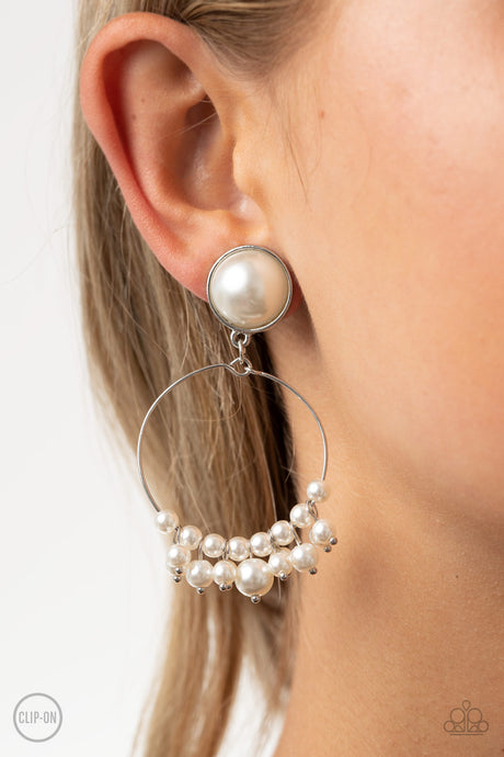 Paparazzi - Seize Your Moment - White Pearl Clip-On Earrings -$5.00