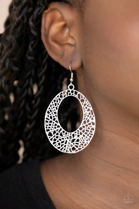 Paparazzi ~ Serenely Shattered ~ Silver Earrings