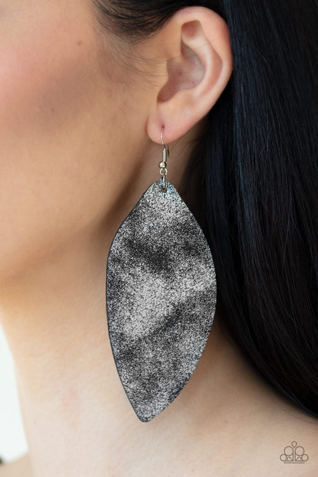 Paparazzi ~ Serenely Smattered ~ Black Leather Earrings