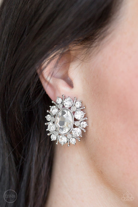 Paparazzi ~ Serious Star Power ~ White Clip-On Earrings