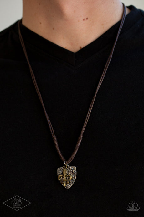 Paparazzi ~ Shielded Simplicity ~  Men's Brass Urban Necklace (Life of the Party Exclusive)
