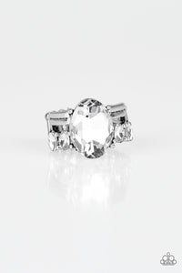 Paparazzi ~ Shine Bright Like A Diamond ~ White Ring with Stretchy Band (Life of the Party Exclusive)