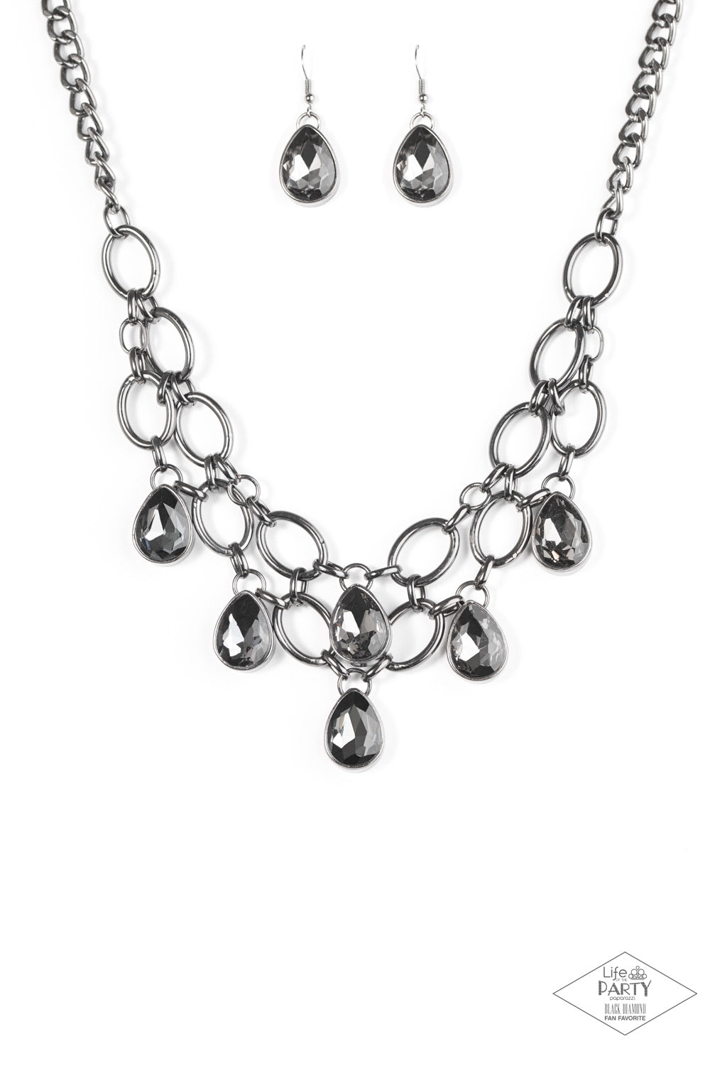 Paparazzi ~ Show-Stopping Shimmer ~ Black Gunmetal Necklace Set (Life of the Party Exclusive)