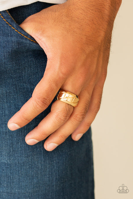 Paparazzi ~ Sideswiped ~ Men's Gold Ring with Stretchy Band