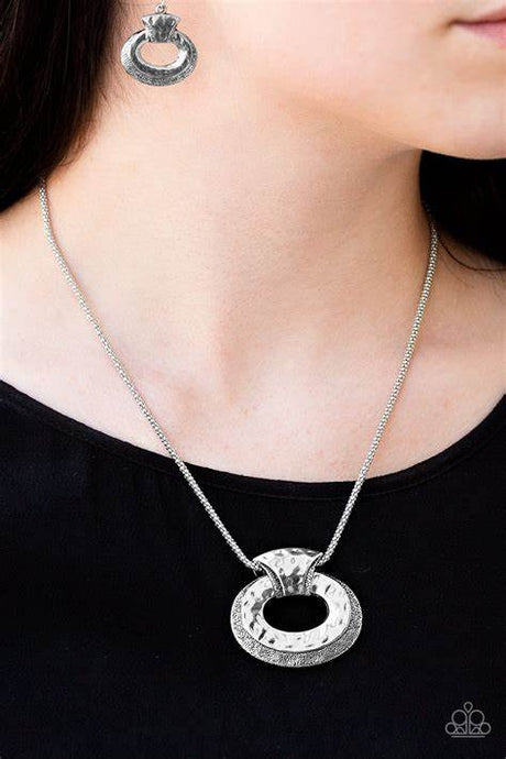 Paparazzi -  Retro Rebel - Silver Oval Pendant Necklace - Klassy Jewelz Boutique