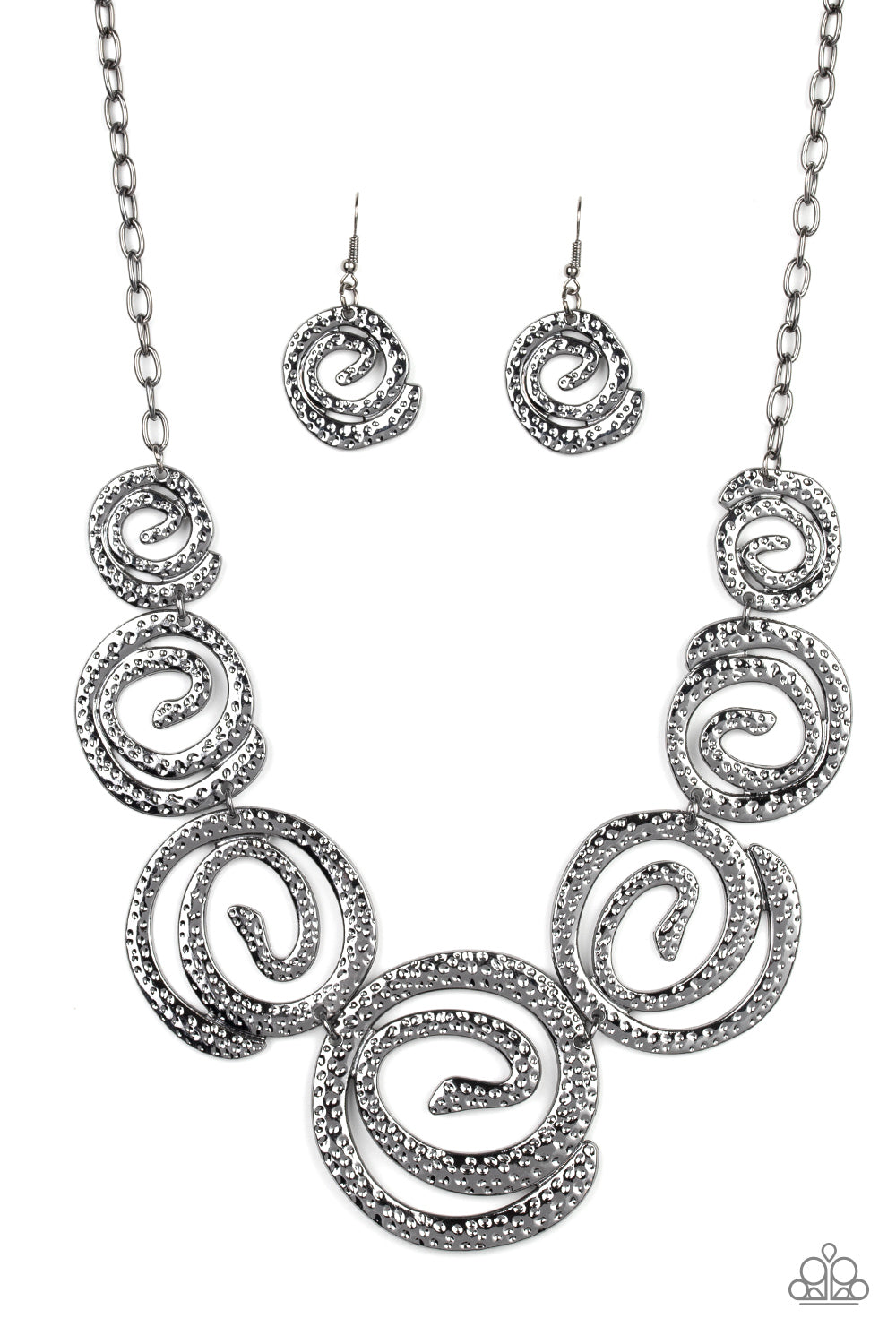 Paparazzi ~ Statement Swirl ~ Black Gunmetal Necklace Set