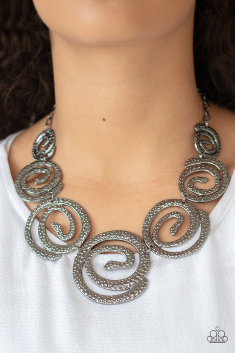Paparazzi ~ Statement Swirl ~ Black Gunmetal Necklace Set