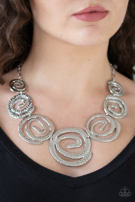 Paparazzi ~ Statement Swirl ~ Silver Necklace  Set
