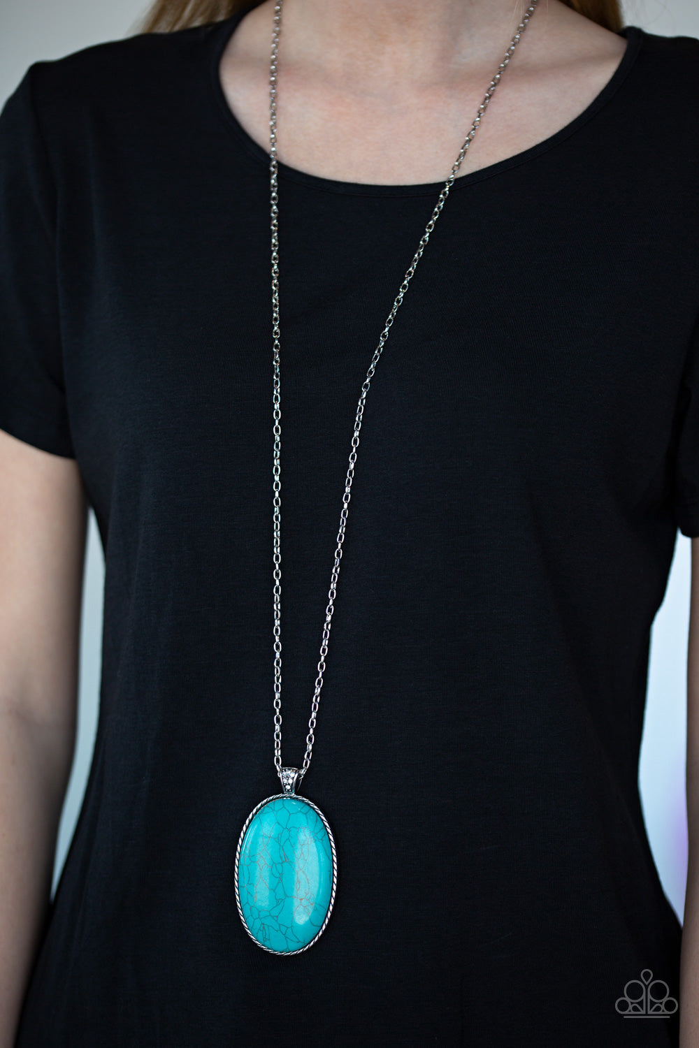 Paparazzi ~ Stone Stampede ~ Blue Turquoise Pendant Necklace Set (Life of the Party Exclusive)