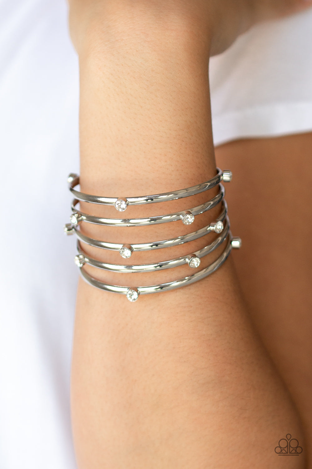 Paparazzi ~ Sugarlicious Sparkle ~ White Cuff Bracelet (Life of the Party Exclusive)
