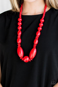 Paparazzi ~ Summer Breezin ~ Red Wooden Bead Necklace Set