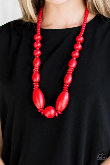 Paparazzi ~ Summer Breezin ~ Red Wooden Bead Necklace Set