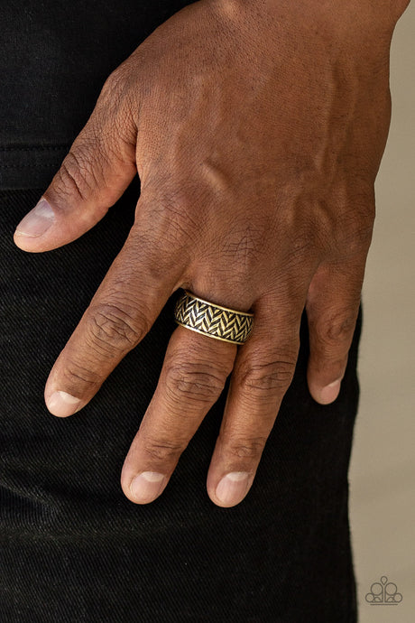 Paparazzi ~ Survival Skills ~ Men's Brass Ring with Stretchy Band