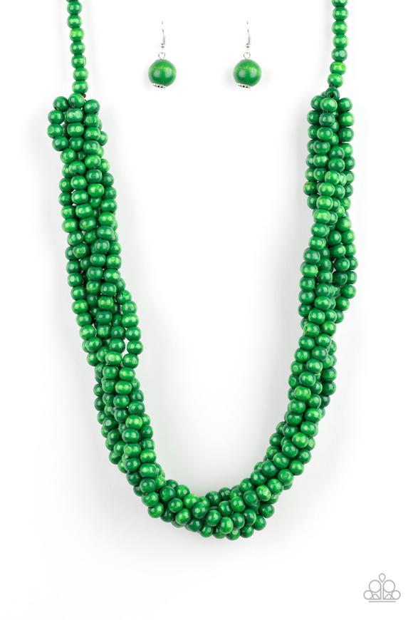 Paparazzi - Tahiti Tropic - Green Wooden Bead Necklace - Klassy Jewelz Boutique