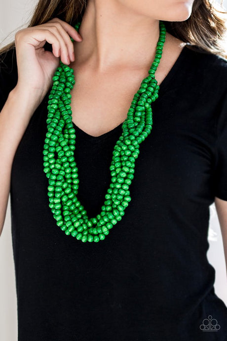 Paparazzi - Tahiti Tropic - Green Wooden Bead Necklace - Klassy Jewelz Boutique