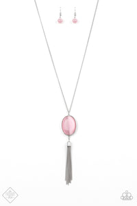 Paparazzi ~ Tasseled Tranquility ~ Pink Cat's Eye Stone Necklace Set (Fashion Fix Exclusive)