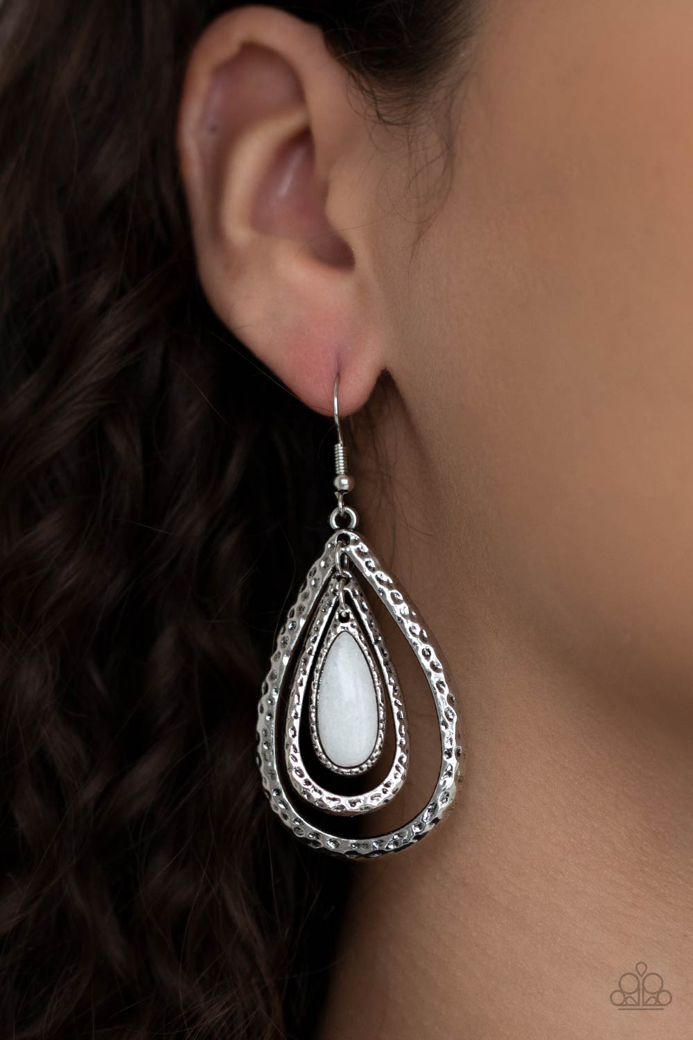 Paparazzi ~ Teardrop Torrent ~ White Earrings