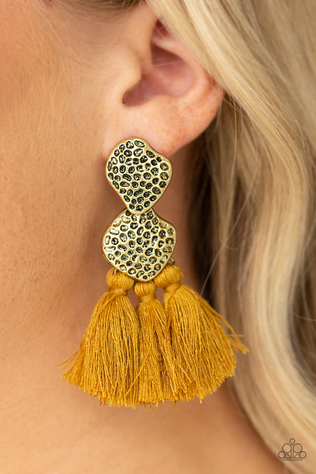 Paparazzi ~ Tenacious Tassel ~ Yellow Post Earrings