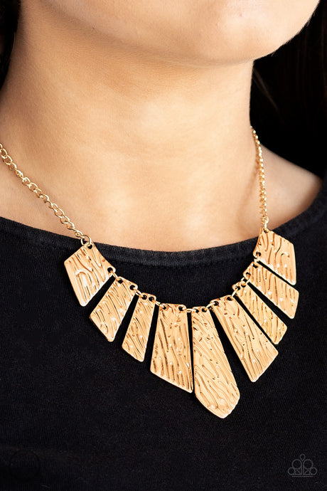 Paparazzi ~ Texture Tigress ~ Gold Necklace Set