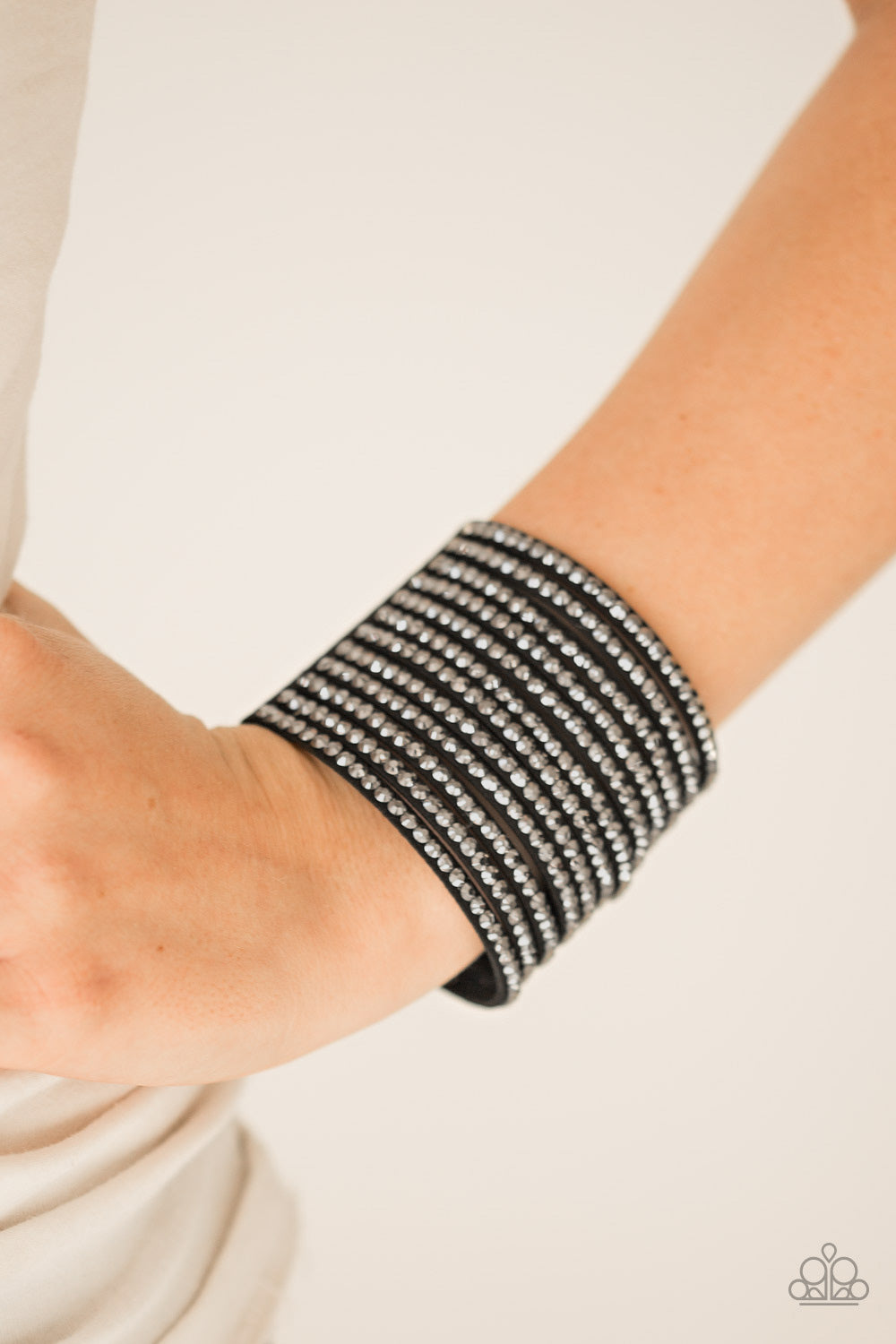 Paparazzi ~ The Boss Is Back ~ Black Hematite Rhinestone Wrap Bracelet