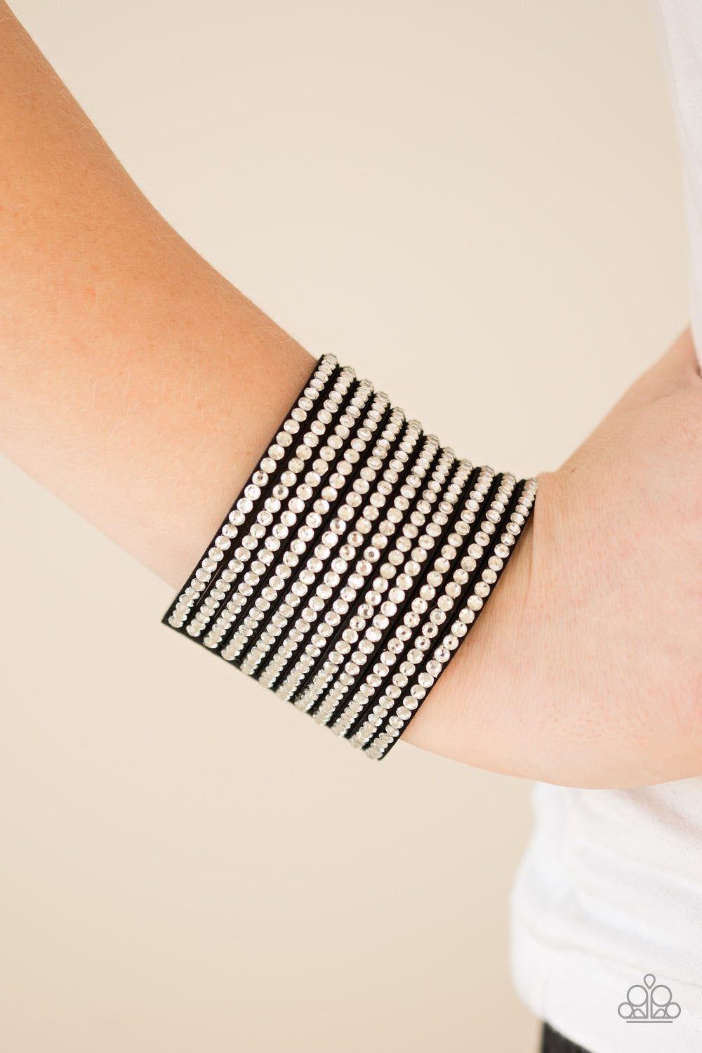 Paparazzi ~ The Boss Is Back ~ Black Rhinestone Wrap Bracelet