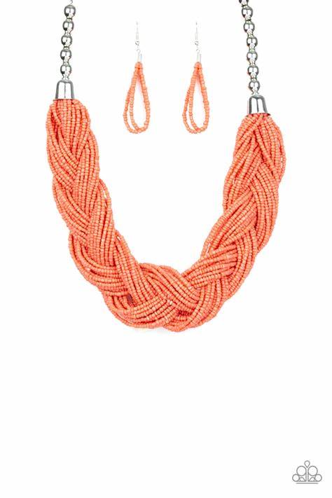 Paparazzi - The Great Outback - Orange Seed Bead Necklace - Klassy Jewelz Boutique