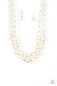 Paparazzi ~ The More The Modest ~ Gold Pearl Necklace Set
