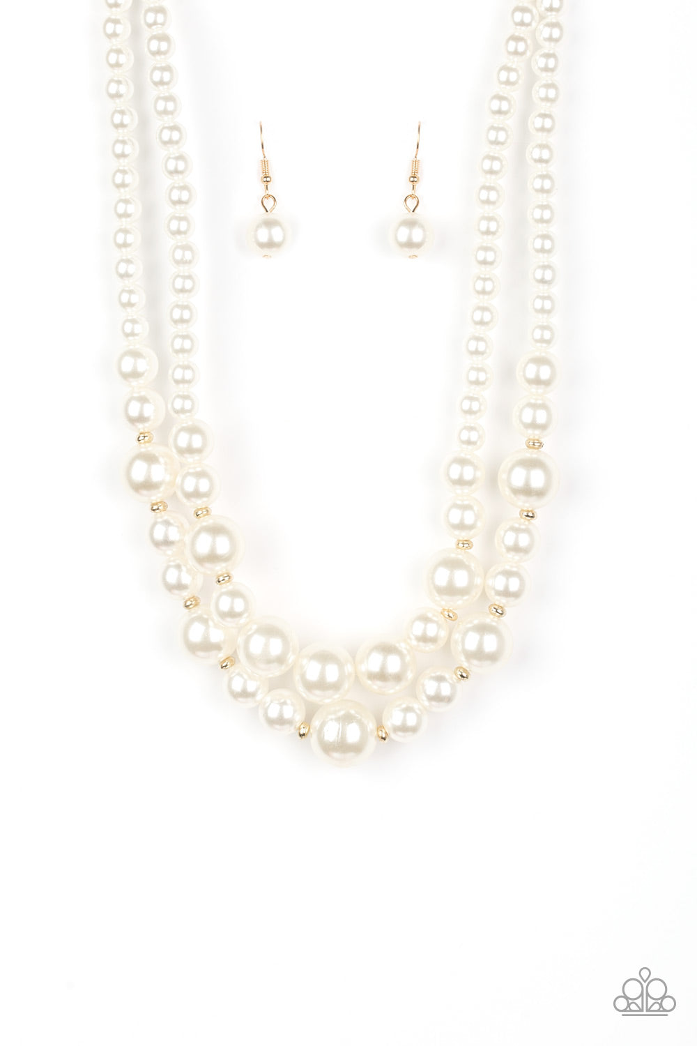 Paparazzi ~ The More The Modest ~ Gold Pearl Necklace Set