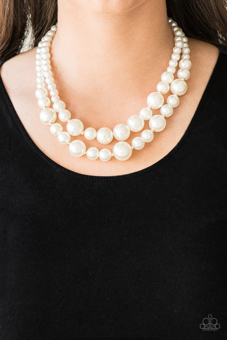 Paparazzi ~ The More The Modest ~ Gold Pearl Necklace Set