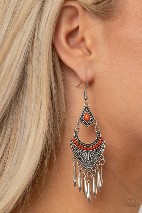 Paparazzi ~ Trailblazer Beam ~ Orange Earrings