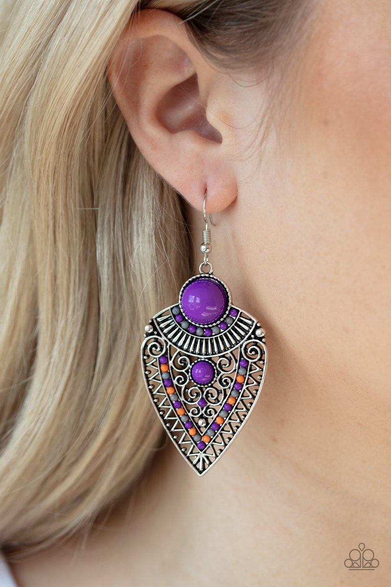 Paparazzi - Tribal Territory - Purple Earrings - Klassy Jewelz Boutique