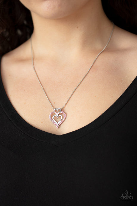 Paparazzi ~ Triple the Beat ~ Pink Heart Pendant Necklace Set