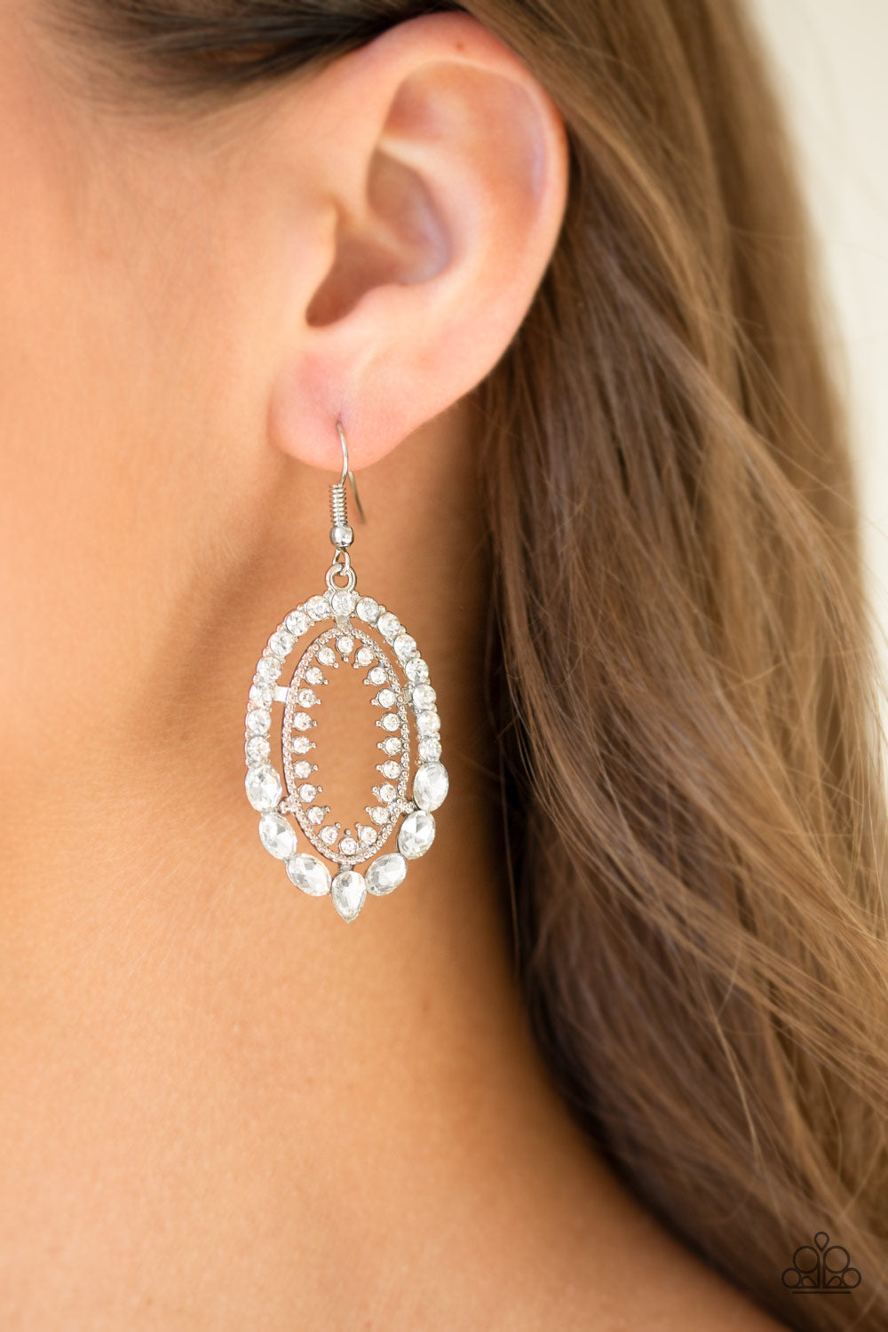 Paparazzi ~ Trophy Shimmer ~ White Earrings
