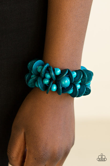 Paparazzi ~ Tropical Temptress ~ Blue Wooden Bracelet with Stretchy Bands