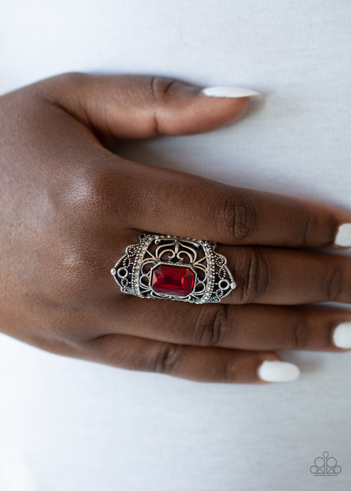 Paparazzi ~ Undefinable Dazzle ~ Red Ring with Stretchy Band (Life of the Party Exclusive)