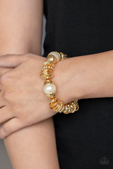 Paparazzi ~ Uptown Tease ~ Gold Bracelet with White Pearls