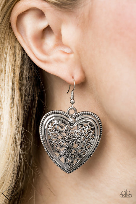 Paparazzi ~ Victorian Devotion ~ Silver Heart Earrings  (Fashion Fix Exclusive)
