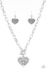 Paparazzi ~ Victorian Romance ~ Silver Heart Pendant Necklace Set