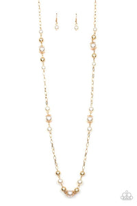 Paparazzi - Wall Street Waltz - Gold Pearl Necklace - Klassy Jewelz Boutique