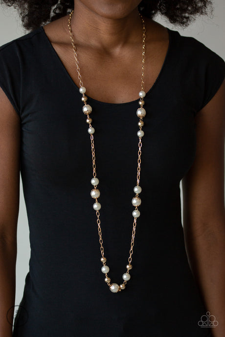 Paparazzi - Wall Street Waltz - Gold Pearl Necklace - Klassy Jewelz Boutique