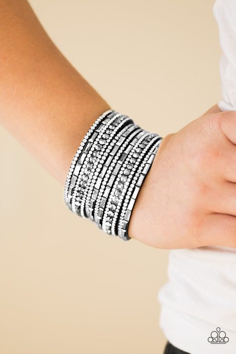 Paparazzi ~ Wham Bam Glam ~ Black & White Rhinestone Urban Bracelet