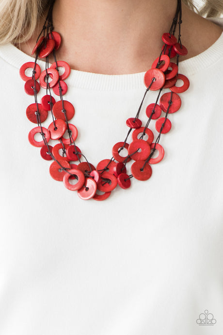 Paparazzi ~ Wonderfully Walla Walla ~ Red Wooden Bead Necklace Set