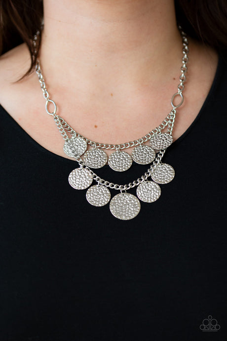 Paparazzi ~ Works Every CHIME ~ Silver Hammered Disc Necklace Set