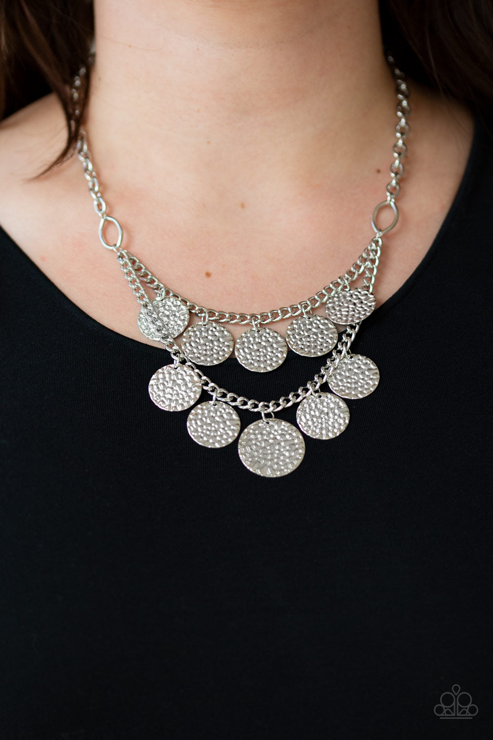 Paparazzi ~ Works Every CHIME ~ Silver Hammered Disc Necklace Set