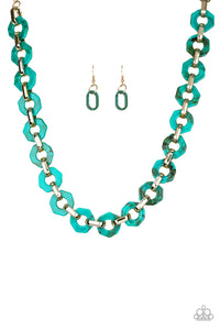 Paparazzi - Fashionista Fever - Blue  and Gold Acrylic Necklace Set