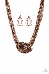 Paparazzi ~ Knotted Knockout ~ Black/Gunmetal Seed Bead Necklace Set